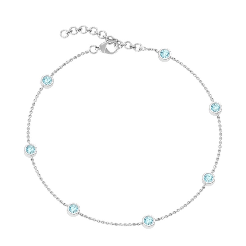 Bezel Set Aquamarine Station Bracelet for Women