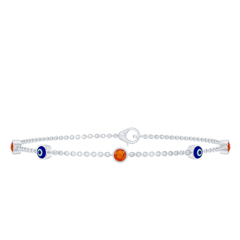 Bezel Set Fire Opal Evil Eye Station Bracelet for Women