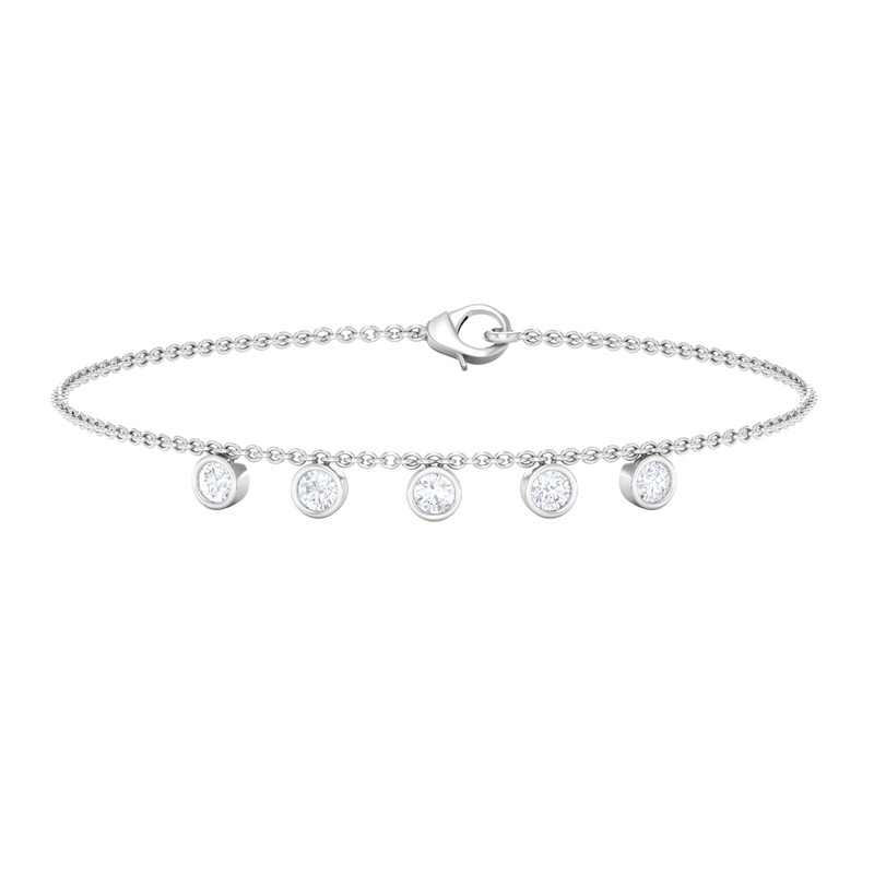Chain Charm Bracelet with 0.50 CT Round Shape Moissanite in Bezel Setting
