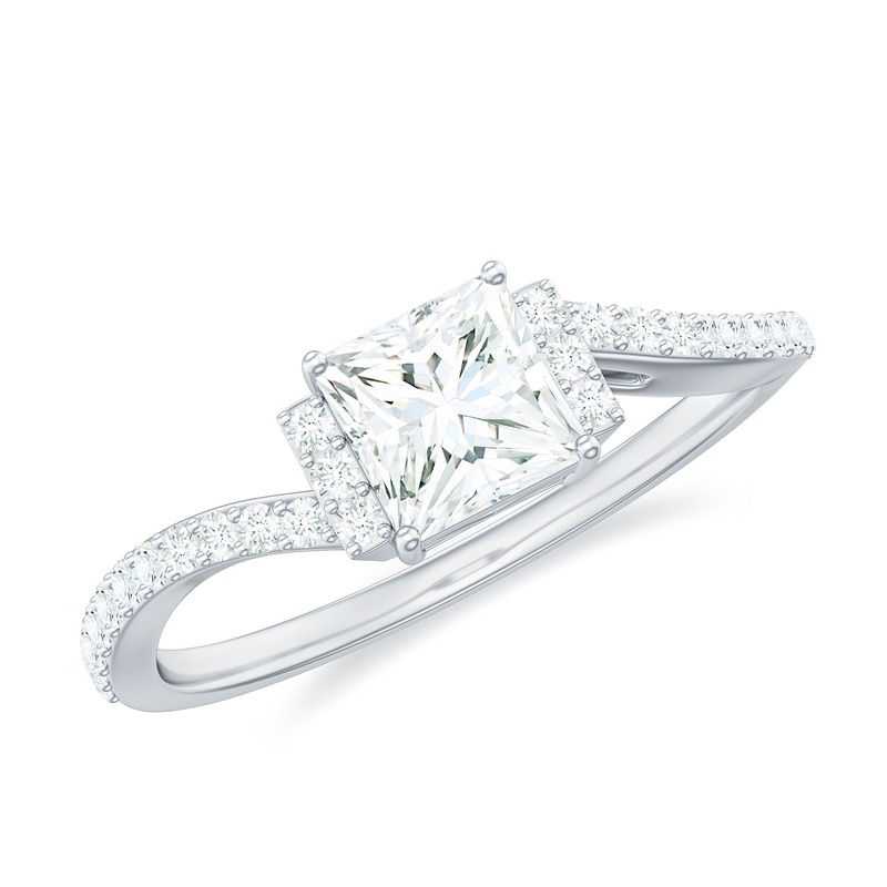 Princess Cut Solitaire Moissanite Bypass Engagement Ring