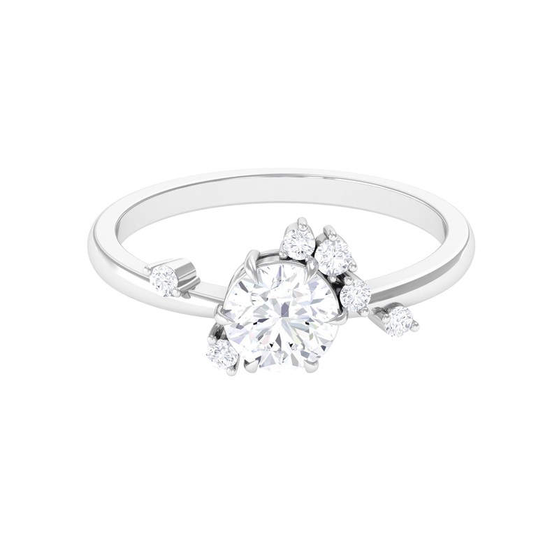 Round Cut Scatter Moissanite Unique Engagement Ring