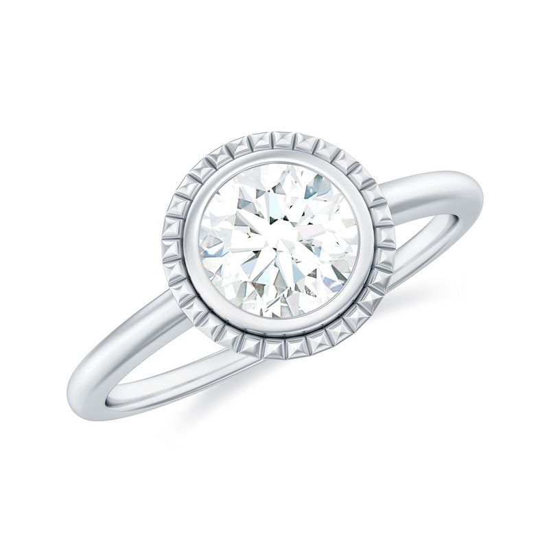 Round Shape Moissanite Solitaire Engagement Ring in Bezel Setting