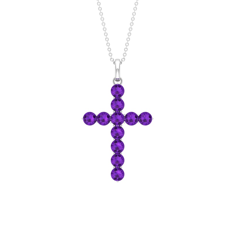 Simple Amethyst Holy Cross Pendant Necklace