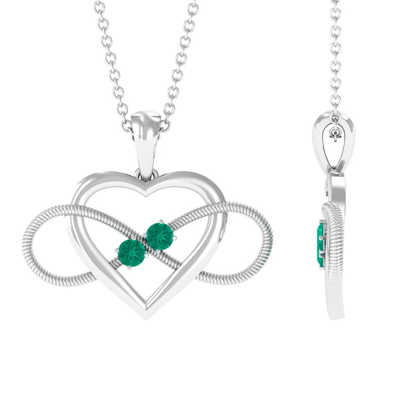 Unique Heart Infinity Pendant Necklace with Emerald