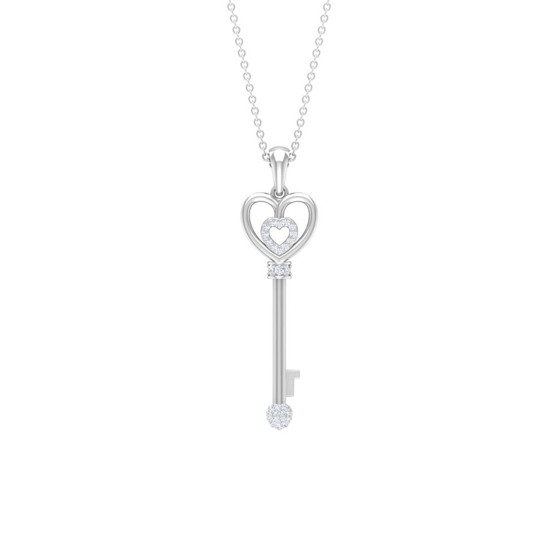 Vintage Key Charm Pendant Necklace with Diamonds