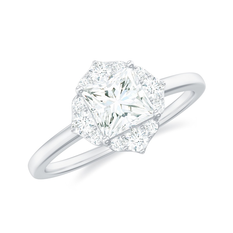 1.25 CT Moissanite Princess Cut Halo Engagement Ring in Gold