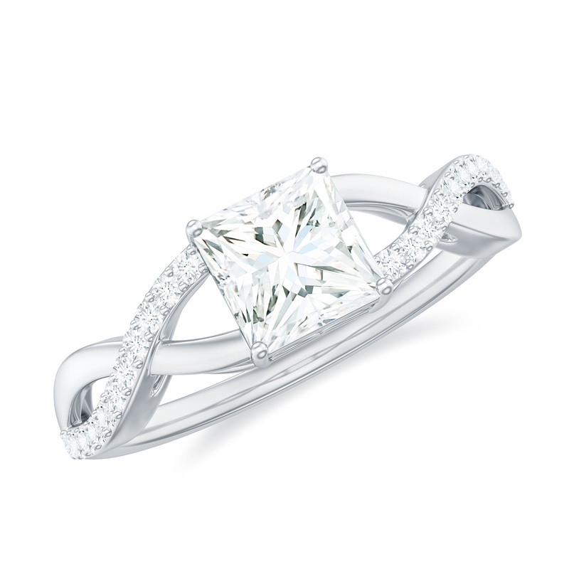 1.25 CT Princess Cut Solitaire Moissanite Crossover Engagement Ring
