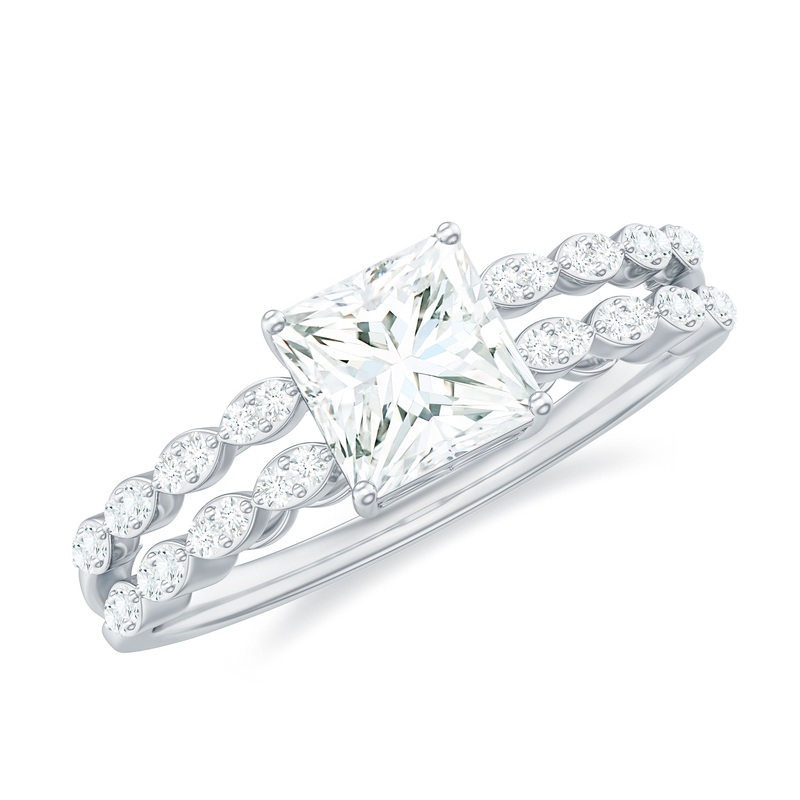 1.25 CT Princess Moissanite Engagement Ring with Side Stones