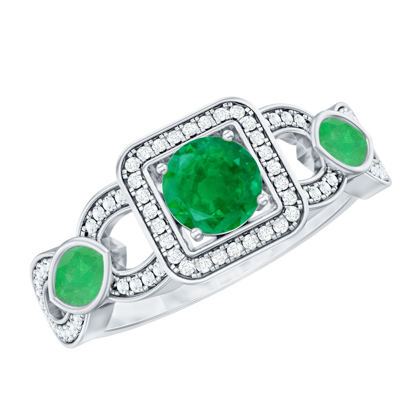 1.25 CT Vintage Emerald Diamond Crossover Engagement Ring