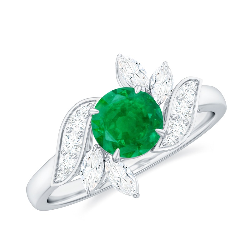 1.25 CT Vintage Emerald Floral Engagement Ring with Moissanite Accent