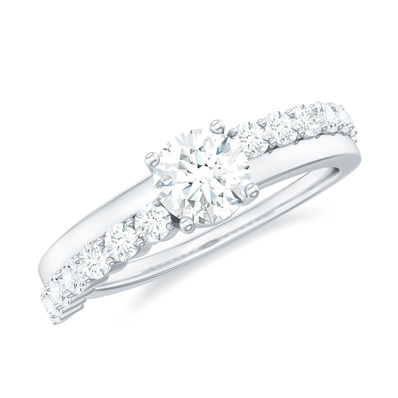 1.50 Carat Round Moissanite Solitaire Ring with Side Stones