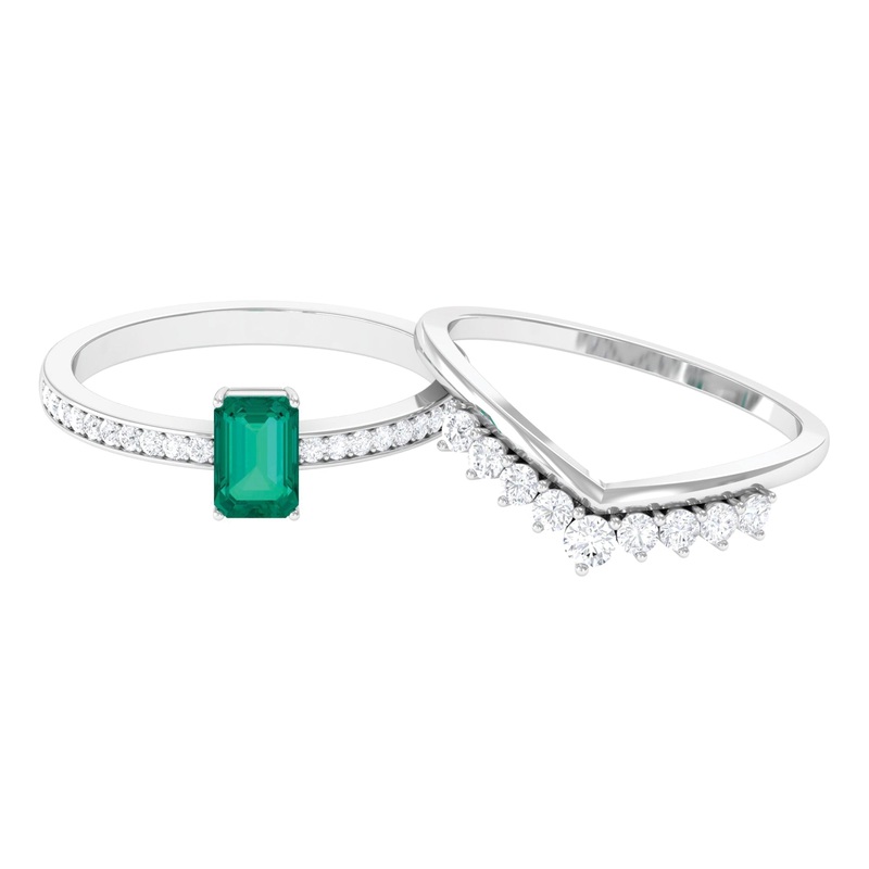 1.50 CT Certified Emerald Solitaire Ring Set with Diamond