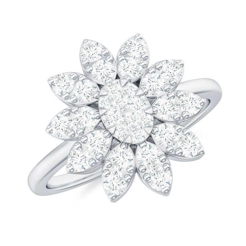 1.50 CT Moissanite Flower Cocktail Ring in Illusion Setting