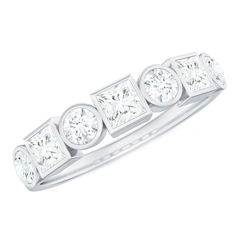 1 Carat Alternate Bezel Set Moissanite Half Eternity Band in Gold