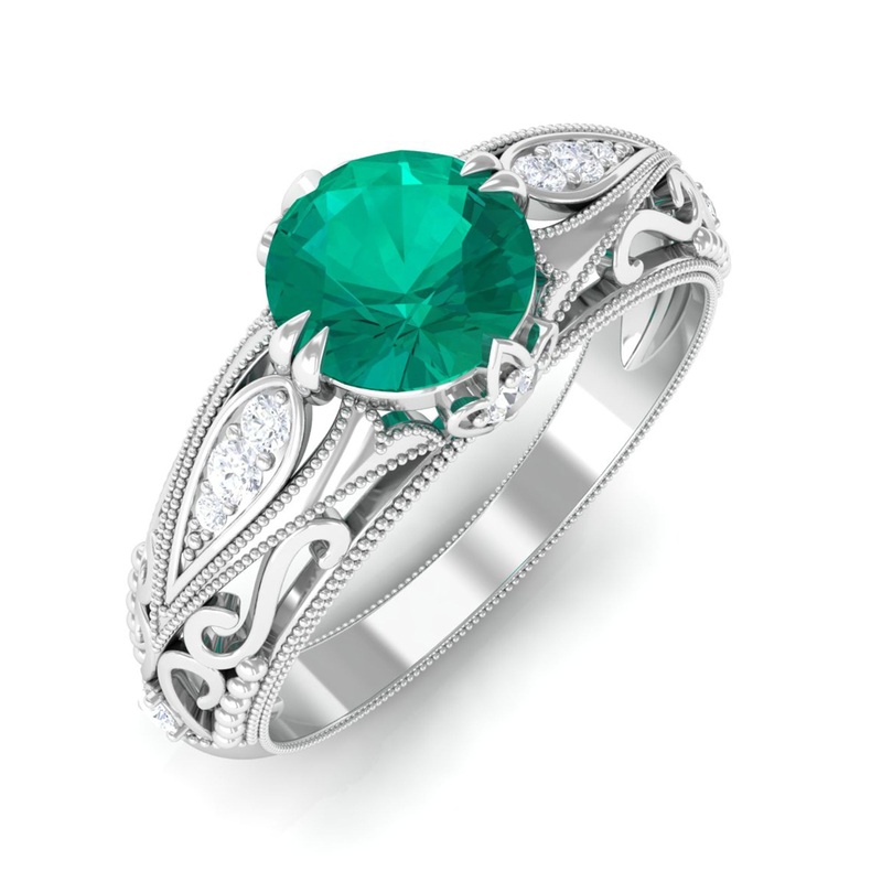 1 CT Antique Emerald Engagement Ring with Diamond
