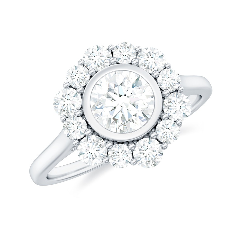 Round Moissanite Statement Engagement Ring with Halo