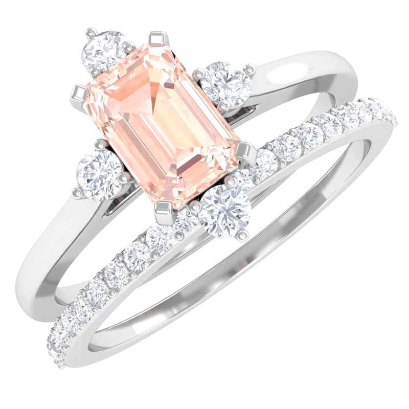 1.25 Carat Emerald Cut Morganite Solitaire Ring Set with Diamond