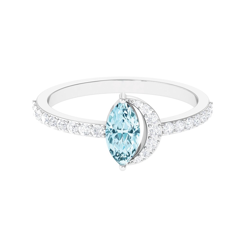 1.25 Ct Marquise Aquamarine and Diamond Engagement Ring