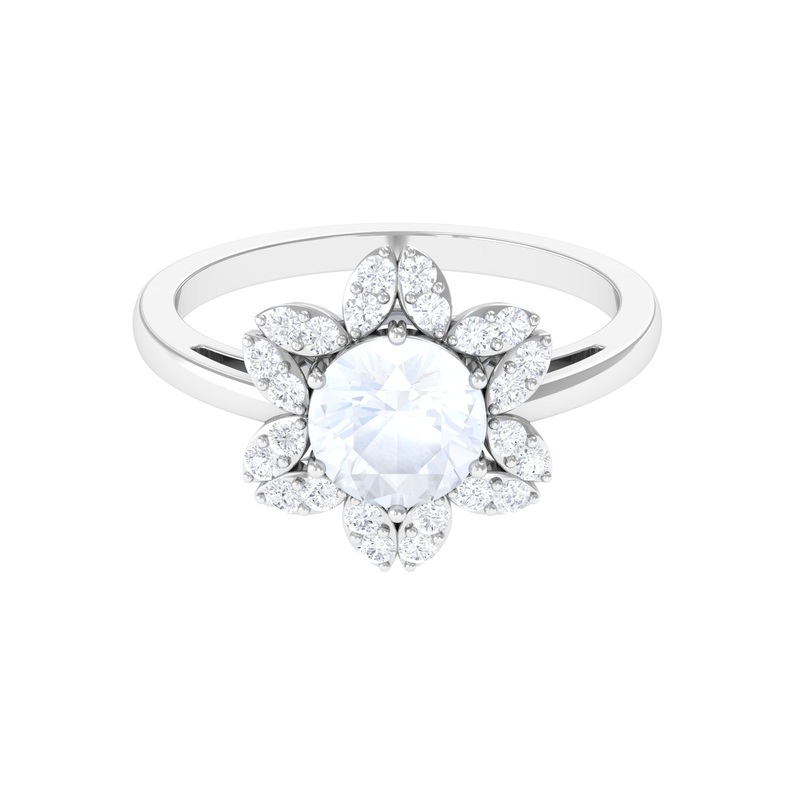 1.25 CT Moonstone and Diamond Floral Halo Ring