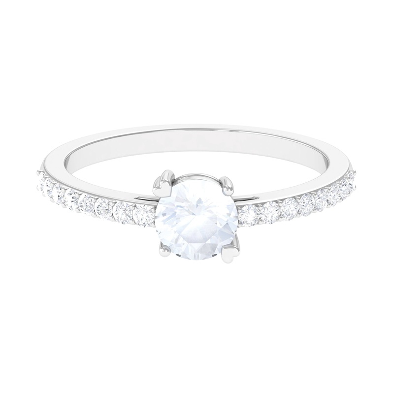 1.25 CT Natural Moonstone Solitaire Promise Ring with Diamond