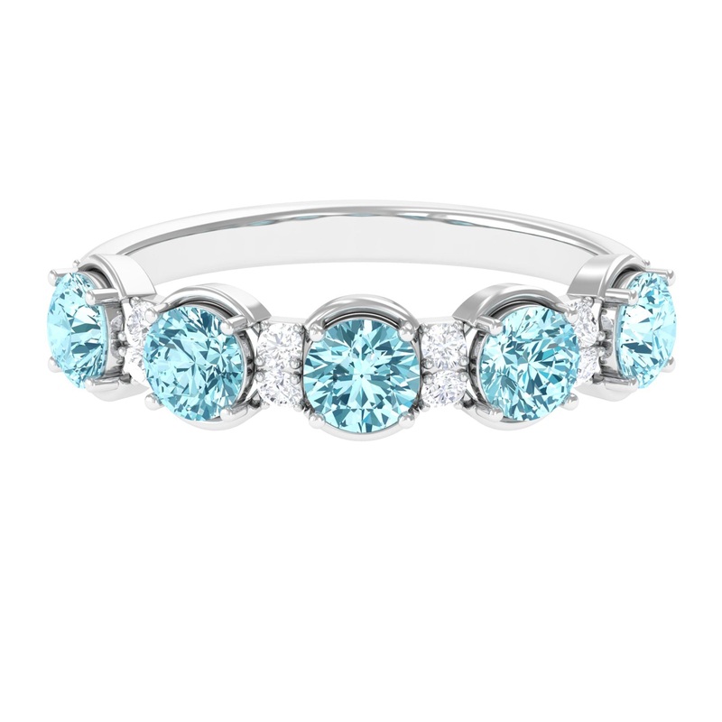 1.5 Carat Round Aquamarine Half Eternity Band with Diamond