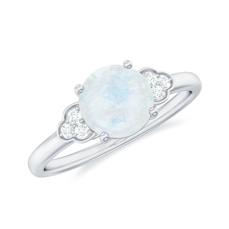 1.50 CT Moonstone Solitaire Engagement Ring with Diamond Trio