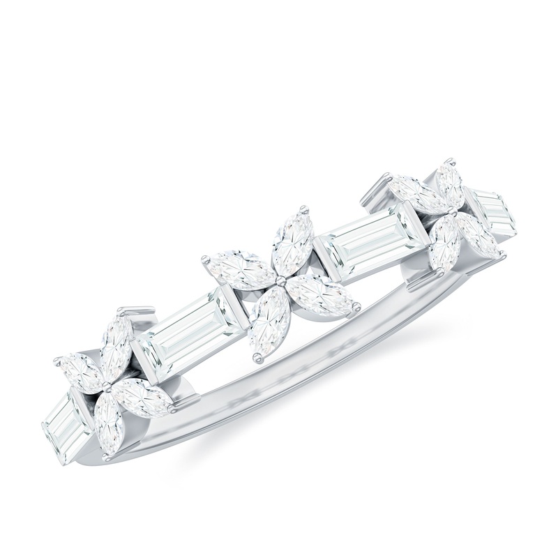 1 Carat Flower Moissanite Half Eternity Band Ring in Gold
