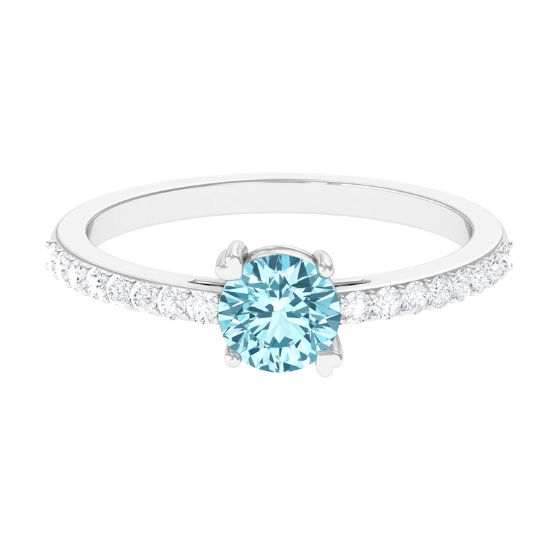 1 Ct Designer Aquamarine Solitaire Promise Ring with Diamond