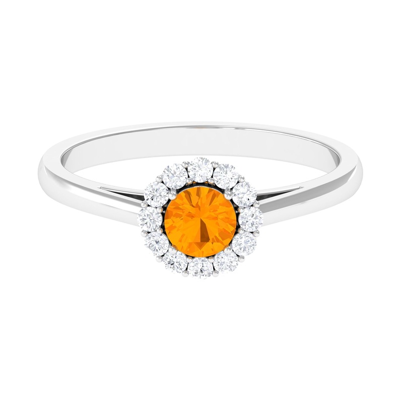 1 CT Fire Opal and Diamond Floating Halo Engagement Ring