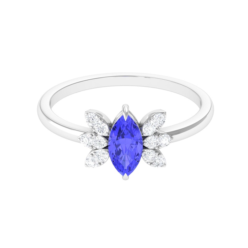 1 CT Marquise Cut Tanzanite and Diamond Promise Ring