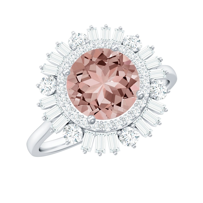 Round Morganite Cocktail Ring with Moissanite Double Halo