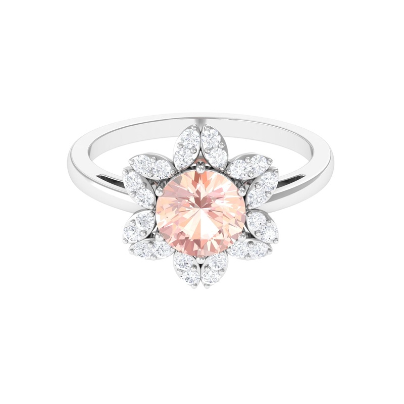 Round Morganite Flower Engagement Ring with Diamond