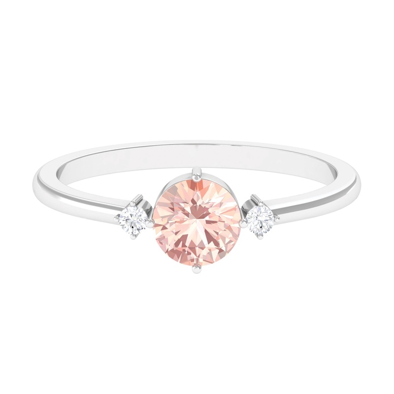 Round Morganite Solitaire Promise Ring with Diamond