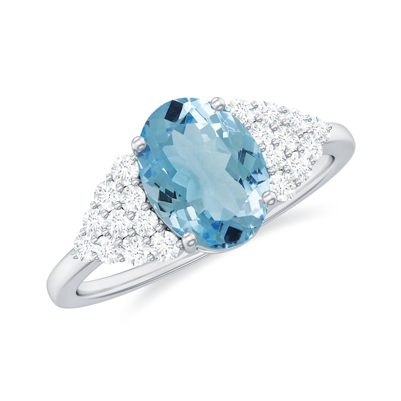 Solitaire Aquamarine Oval Engagement Ring with Diamond