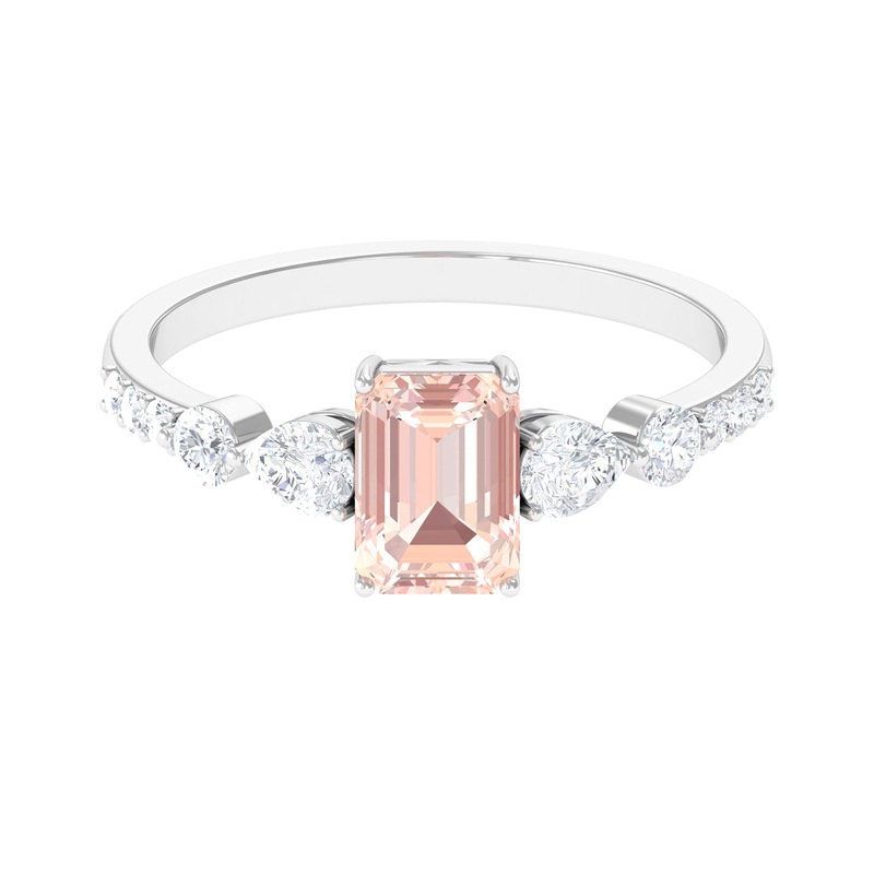 Solitaire Morganite Engagement Ring with Diamond Side Stones