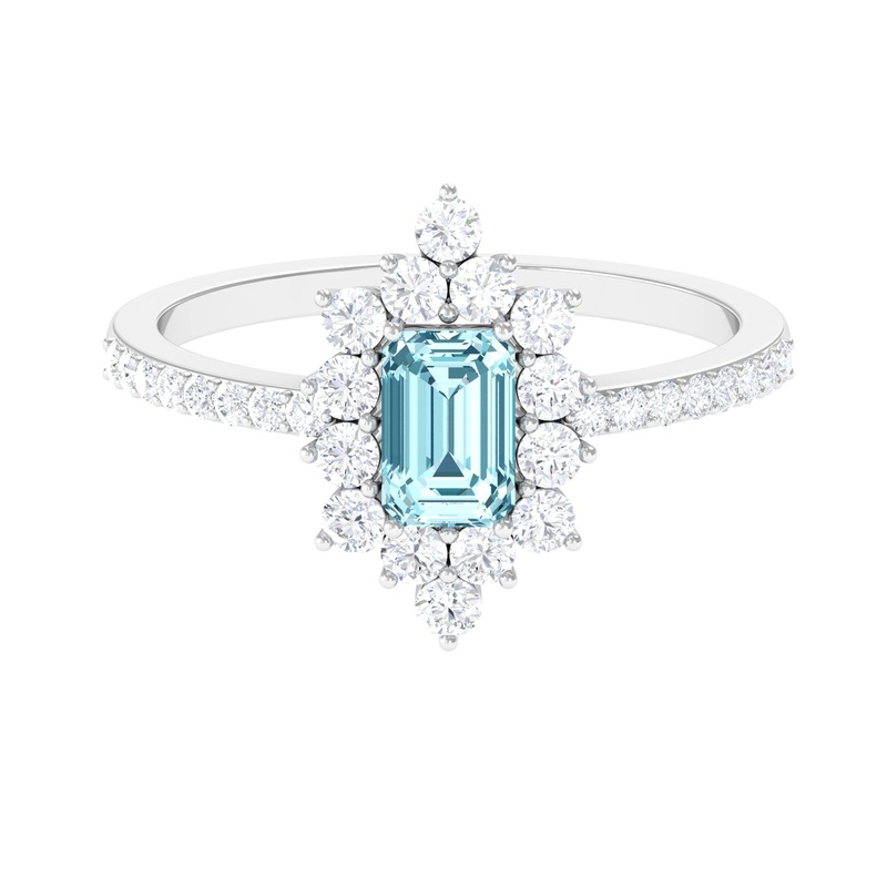 Vintage Aquamarine and Diamond Halo Engagement Ring