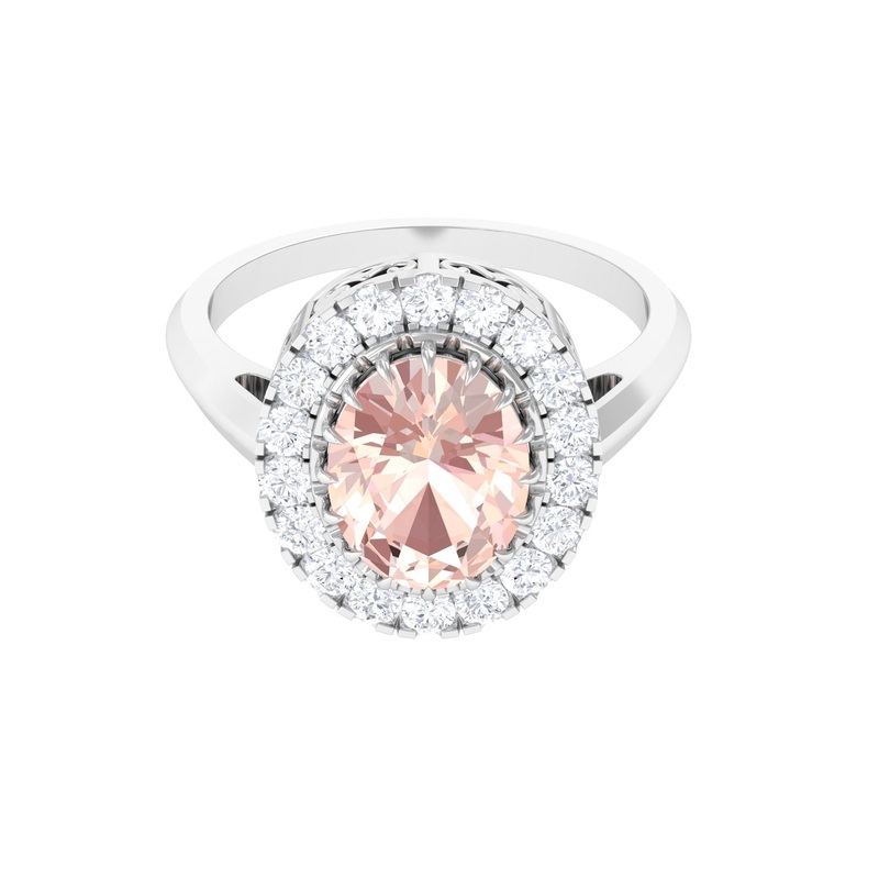 Vintage Morganite Crown Engagement Ring with Halo Moissanite