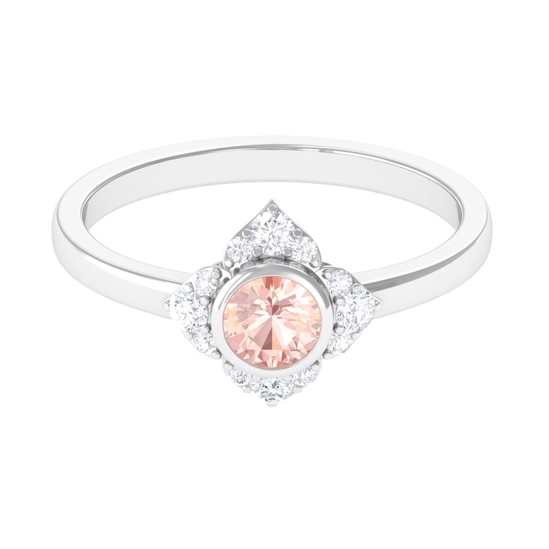 Vintage Morganite Flower Engagement Ring with Diamond