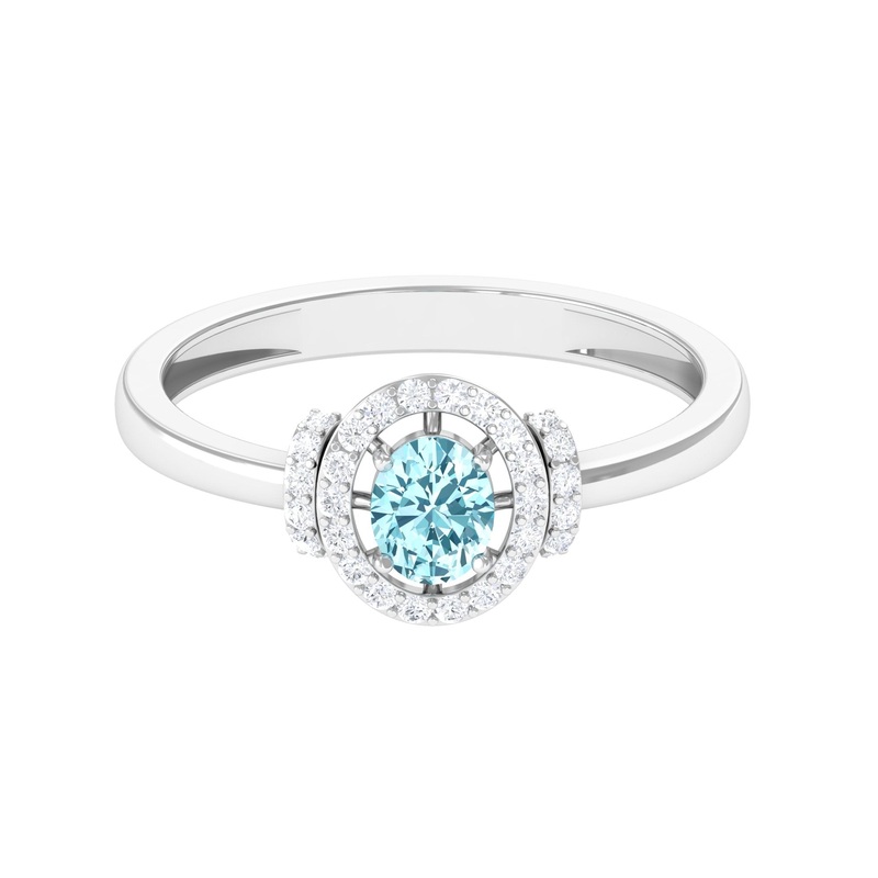 0.50 CT Aquamarine Halo Engagement Ring with Diamond