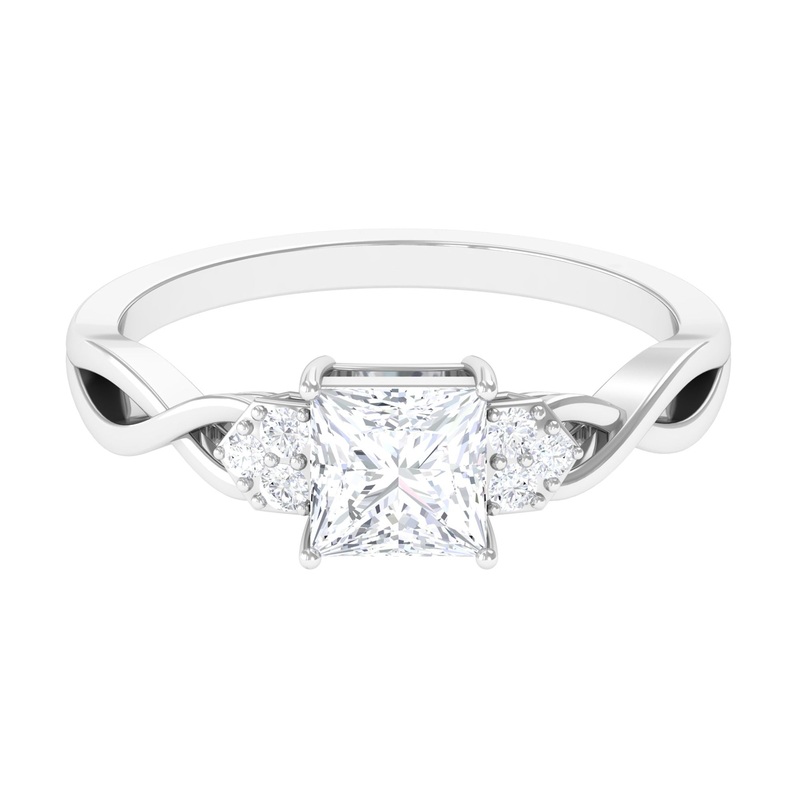 1.25 CT Princess Cut Cubic Zirconia Crossover Engagement Ring