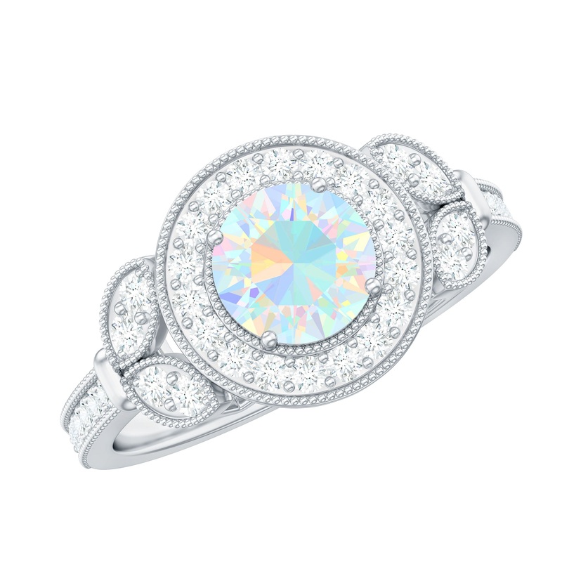 1.5 CT Ethiopian Opal Vintage Engagement Ring with Diamond