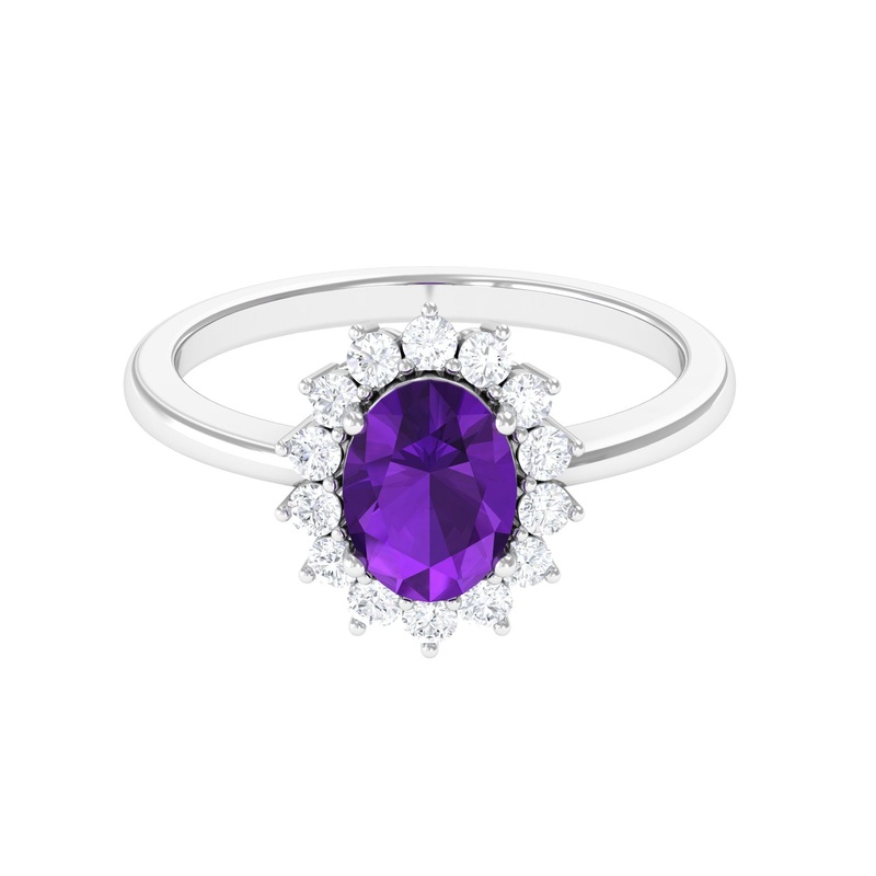 1.5 CT Princess Diana Inspired Amethyst Engagement Ring Diamond Halo