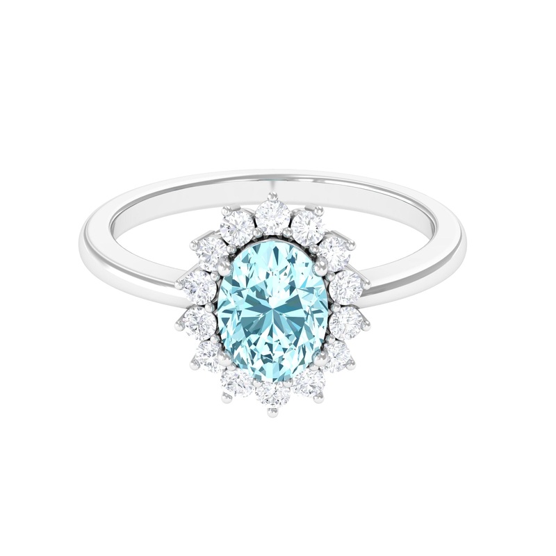 1.5 CT Princess Diana Inspired Aquamarine and Diamond Engagement Ring