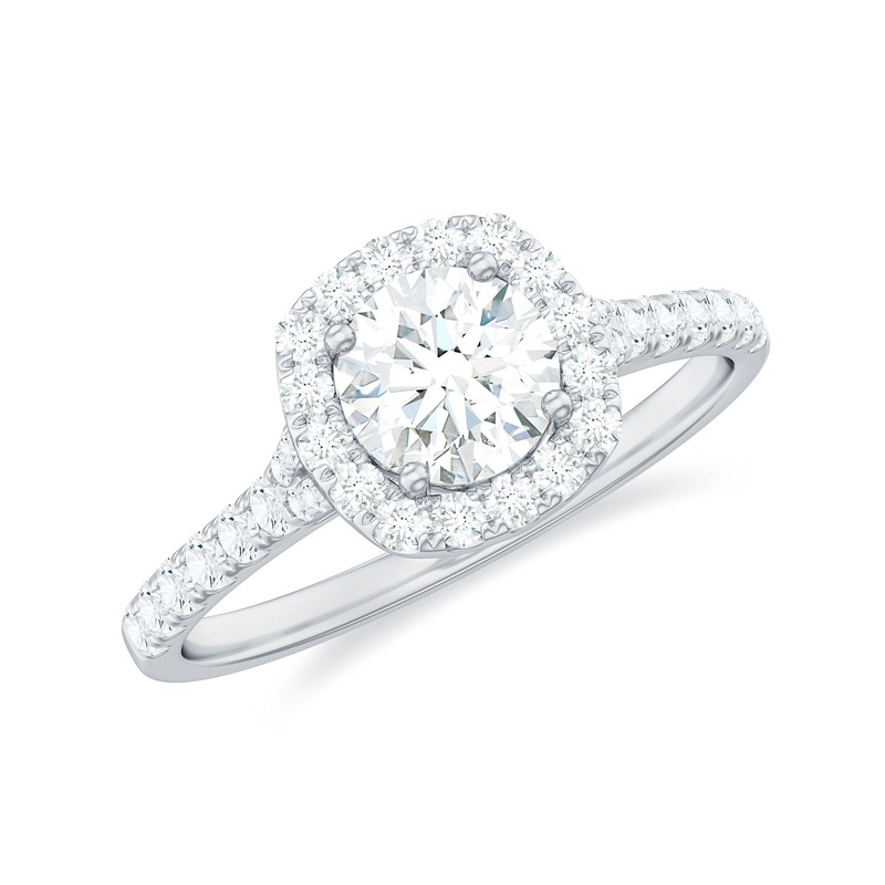 1.50 CT Cubic Zirconia Engagement Ring with Halo and Side Stones
