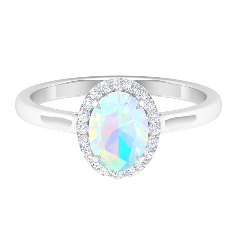 1.50 CT Oval Shape Ethiopian Opal Engagement Ring with Diamond Halo