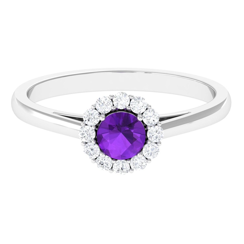 1 CT Amethyst and Diamond Floating Halo Engagement Ring