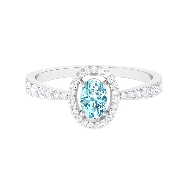 1 CT Aquamarine Engagement Ring with Diamond Halo