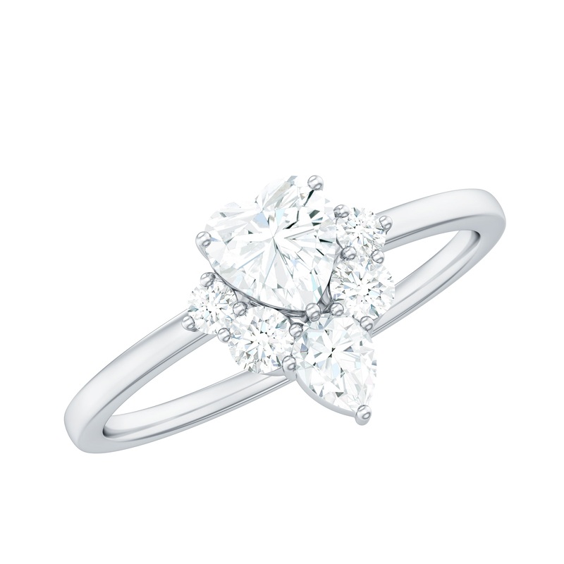 1 CT Cubic Zirconia Heart Engagement Ring with Side Stones