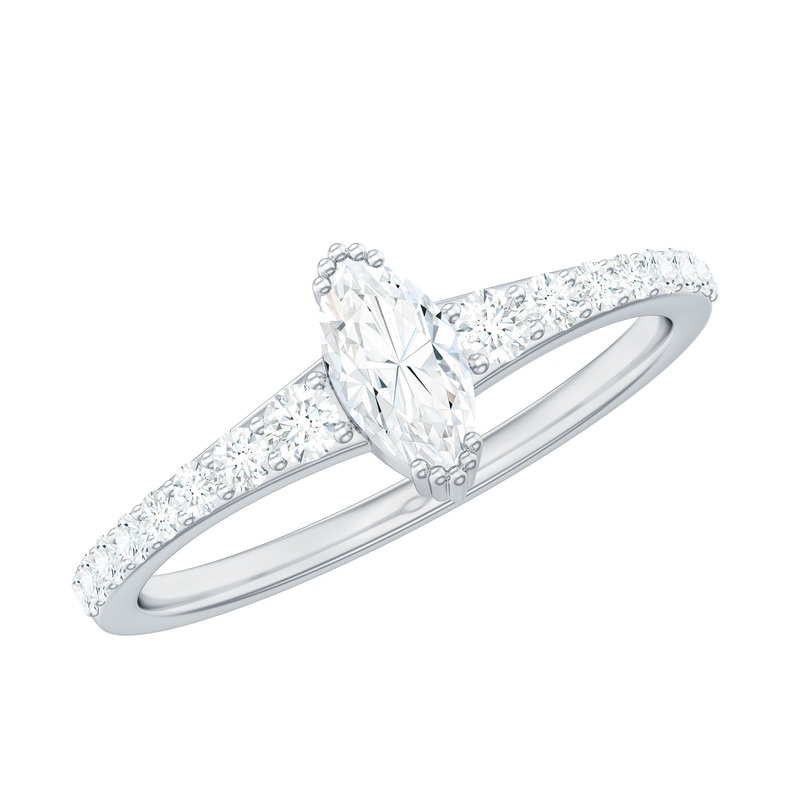1 CT Marquise Cut Zircon Minimal Engagement Ring in Gold