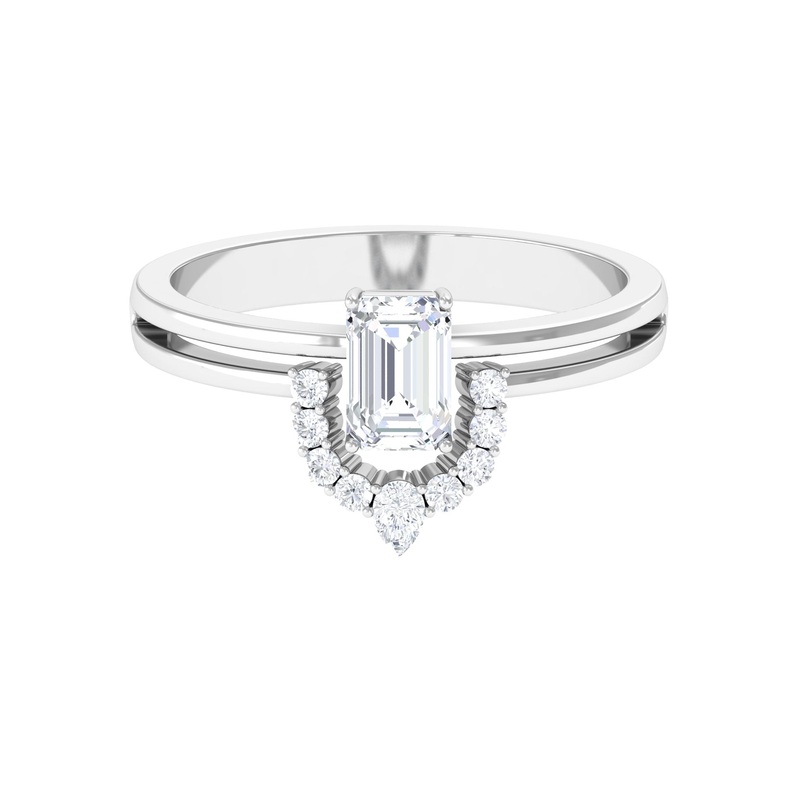 1 CT Octagon Cut Zircon Double Band Engagement Ring
